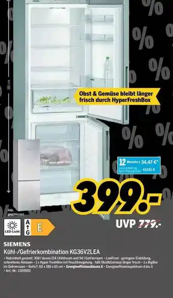 MEDIMAX Siemens Kühl- Gefrierkombination Kg36v2lea Angebot