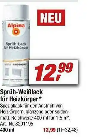 toom Baumarkt Sprüh-weißlack Für Heizkörper Alpina Angebot