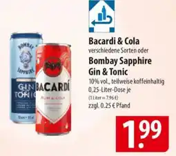 Famila Nord Ost Bacardi & Cola verschiedene Sorten oder Bombay Sapphire Gin & Tonic Angebot