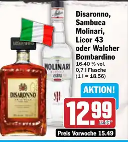 AEZ Disaronno, Sambuca Molinari, Licor 43 oder Walcher Bombardino Angebot