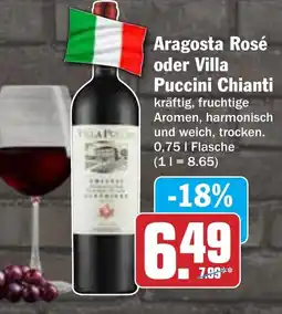 AEZ Aragosta Rosé oder Villa Puccini Chianti Angebot