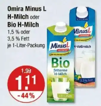 V Markt Omira Minus L H-Milch oder Bio H-Milch Angebot