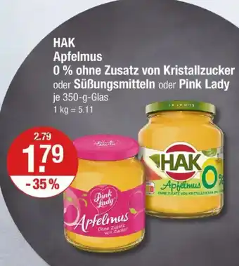 V Markt HAK Apfelmus 0% ohne Zusatz von Kristallzucker oder Süßungsmitteln oder Pink Lady Angebot