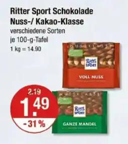 V Markt Ritter Sport Schokolade Nuss-/ Kakao-Klasse Angebot