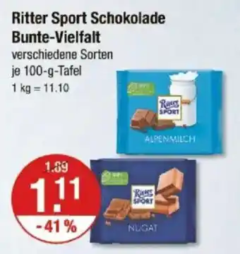 V Markt Ritter Sport Schokolade Bunte-Vielfalt Angebot