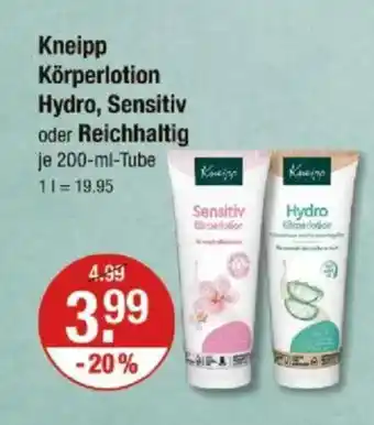 V Markt Kneipp Körperlotion Hydro, Sensitiv oder Reichhaltig Angebot