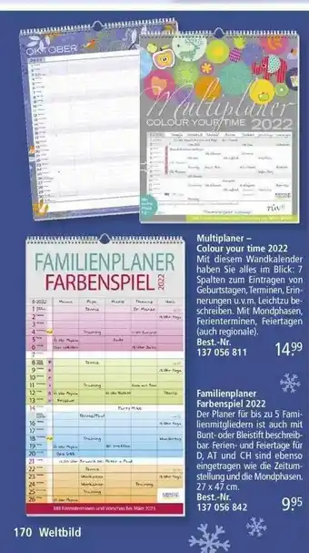 Weltbild Multiplanner - Colour Your Time 2022 Oder Familienplaner Farbenspiel 2022 Angebot