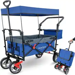 Netto Marken-Discount deluxe4home Bollerwagen Transportwagen faltbar mit Dach Blau/Grau Angebot