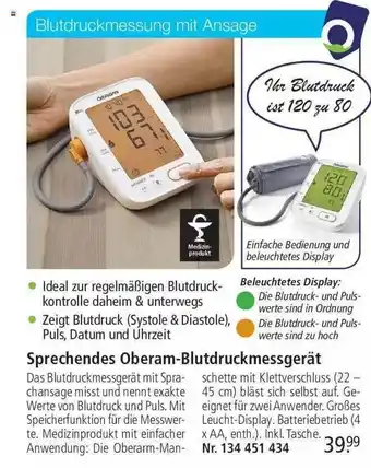 Weltbild Sprechendes Oberam-blutdruckmessgerät Angebot