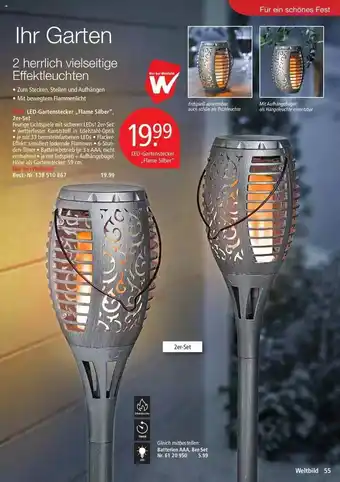 Weltbild Led-gartenstecker „flame Silber“ Angebot