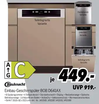 MEDIMAX Bauknecht Einbau-Geschirrspüler BOB D641AX Angebot