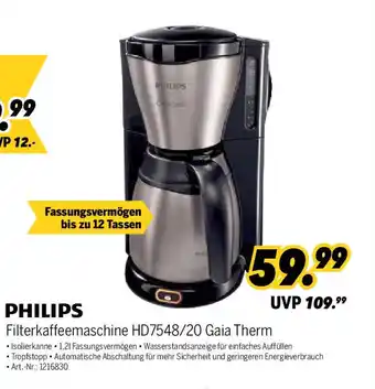 MEDIMAX PHILIPS Filterkaffeemaschine HD7548/20 Gaia Therm Angebot