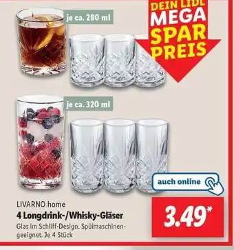 Lidl LIVARNO home 4 Longdrink-/Whisky-Gläser Angebot