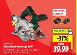 Lidl PARKSIDE® Akku-Hand-kreissäge 20 V Angebot