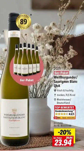 Lidl WEISSBURGUNDER SAUVIGNON BLANC Angebot