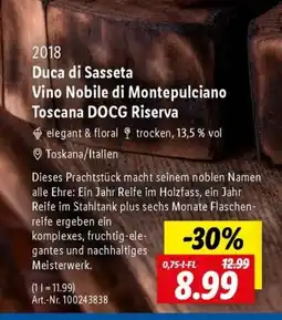 Lidl Duca di Sasseta Vino Nobile di Montepulciano Toscana DOCG Riserva Angebot