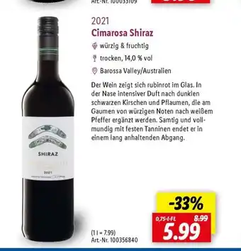 Lidl Cimarosa Shiraz Angebot