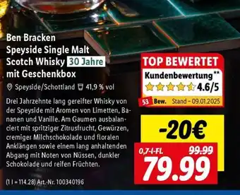 Lidl Ben Bracken Speyside Single Malt Scotch Whisky 30 Jahre mit Geschenkbox Angebot