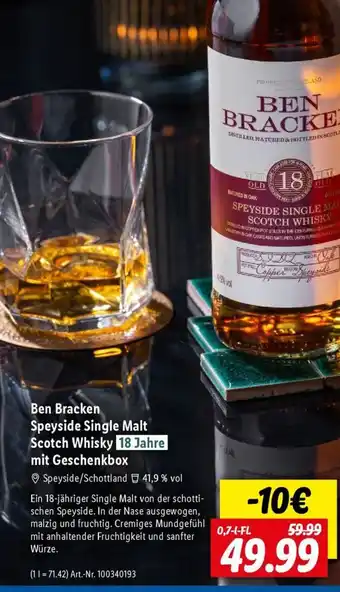 Lidl Ben Bracken Speyside Single Malt Scotch Whisky 18 Jahre mit Geschenkbox Angebot