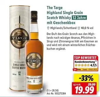 Lidl The Targe Highland Single Grain Scotch Whisky 12 Jahre mit Geschenkbox Angebot