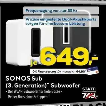 Euronics Sonos Sub (3. Generationm) Subwoofer Angebot