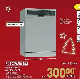 METRO Sharp Geschirrspüler Qw-hd44fd-de Angebot