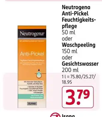 Rossmann Neutrogena anti-pickel feuchtigkeitspflege oder waschpeeling oder gesichtswasser Angebot