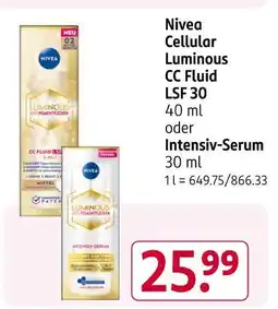 Rossmann Nivea cellular luminous cc fluid lsf 30 oder intensiv-serum Angebot