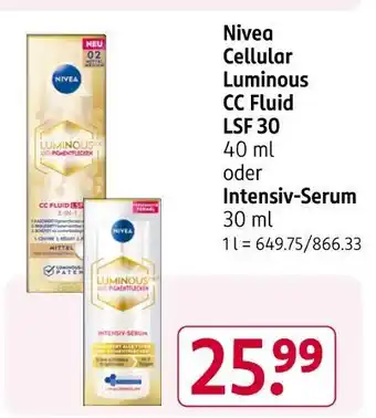 Rossmann Nivea cellular luminous cc fluid lsf 30 oder intensiv-serum Angebot