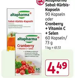 Rossmann Altapharma sabal-kürbis-kapseln oder cranberry + vitamin c + selen Angebot