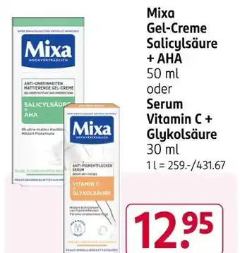 Rossmann Mixa gel-creme salicylsäure + aha oder serum vitamin c + glykolsäure Angebot