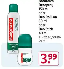 Rossmann Borotalco deospray, deo roll-on oder deo stick Angebot