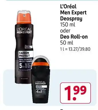 Rossmann L'oréal men expert deospray oder deo roll-on Angebot