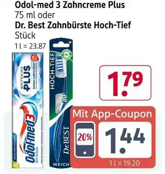 Rossmann Odol-med 3 oder dr. best zahncreme plus oder zahnbürste hoch-tief Angebot