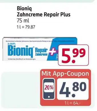 Rossmann Bioniq zahncreme repair plus Angebot