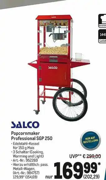 METRO Salco Popcornmaker Professional Sgp 250 Angebot