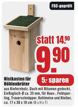 B1 Discount Baumarkt Nistkasten für Höhlenbrüter Angebot