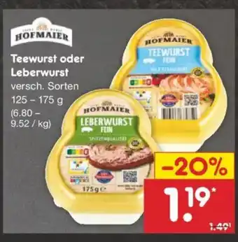 Netto Marken-Discount Teewurst oder Leberwurst Angebot