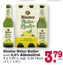 E-Center Kloster natur radler oder 0,0% alkoholfrei Angebot