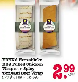 E-Center Edeka herzstücke bbq pulled chicken wrap auch spicy teriyaki beef wrap Angebot