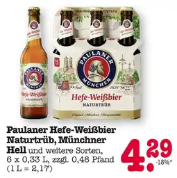 E-Center Paulaner hefe-weißbier naturtrüb oder münchner hell Angebot