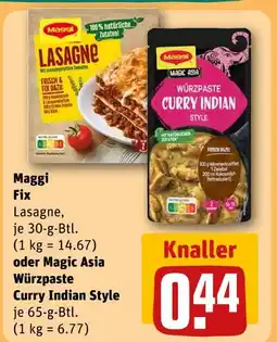 REWE Maggi fix lasagne oder magic asia würzpaste curry indian style Angebot