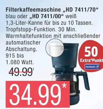 Marktkauf Philips filterkaffeemaschine hd 7411/70 blau oder hd 7411/00 weiß Angebot