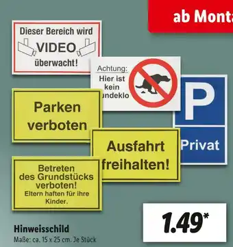 Lidl Hinweisschild Angebot