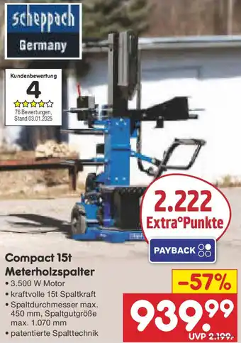 Netto Marken-Discount Scheppach Compact 15t Meterholzspalter Angebot