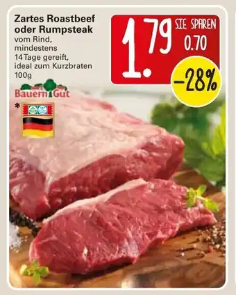 WEZ Bauern Gut Zartes Roastbeef oder Rumpsteak 100g Angebot