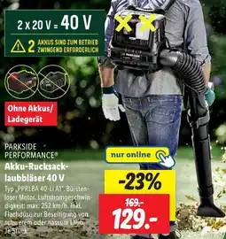 Lidl PARKSIDE PERFORMANCE Akku-Rucksacklaubbläser 40 V Angebot