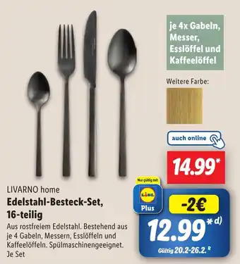 Lidl LIVARNO home Edelstahl-Besteck-Set, 16-teilig Angebot