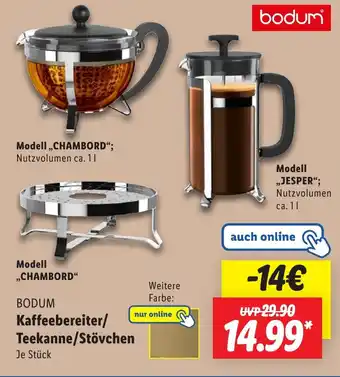 Lidl bodum Kaffeebereiter/ Teekanne/Stövchen Angebot