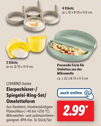 Lidl LIVARNO home Eierpochierer-/ Spiegelei-Ring-Set/ Omeletteform Angebot